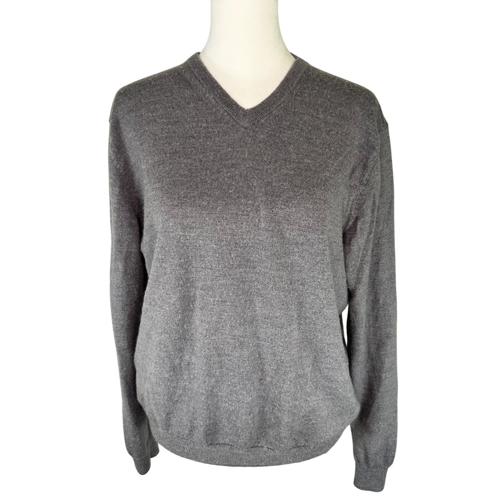 Calvin Klein Gray V-Neck Extra Fine Merino Wool Size Large